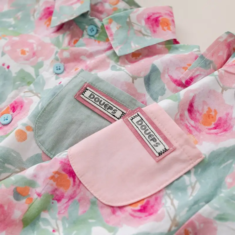 Children Cotton Floral Short Sleeve Suit Green — feature 11