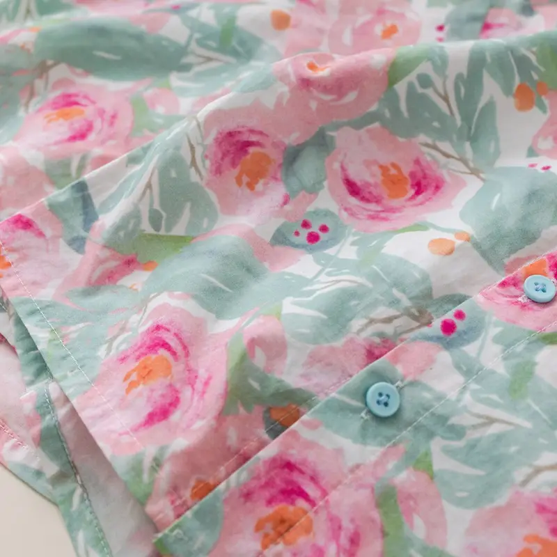 Children Cotton Floral Short Sleeve Suit Green — feature 12