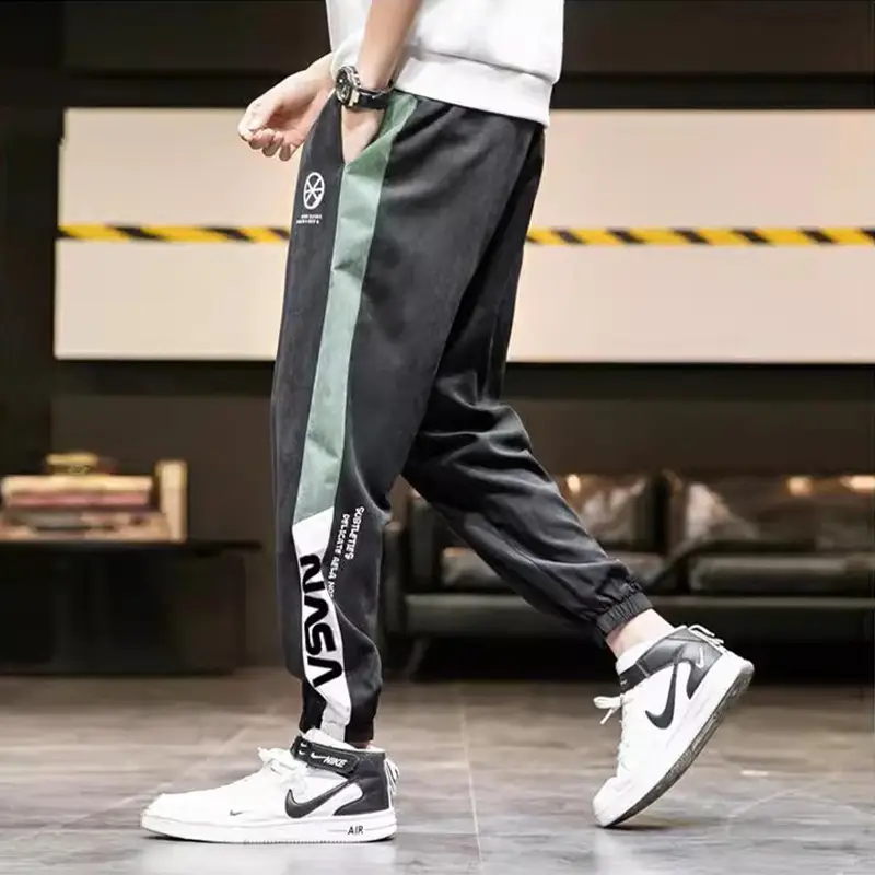 Men Black Green Striped Track Pants Large Casual Pants - Image 5