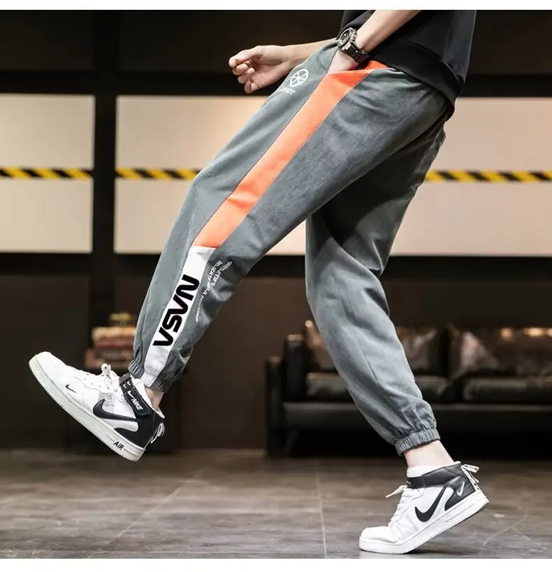 Men Black Green Striped Track Pants Large Casual Pants — feature 13