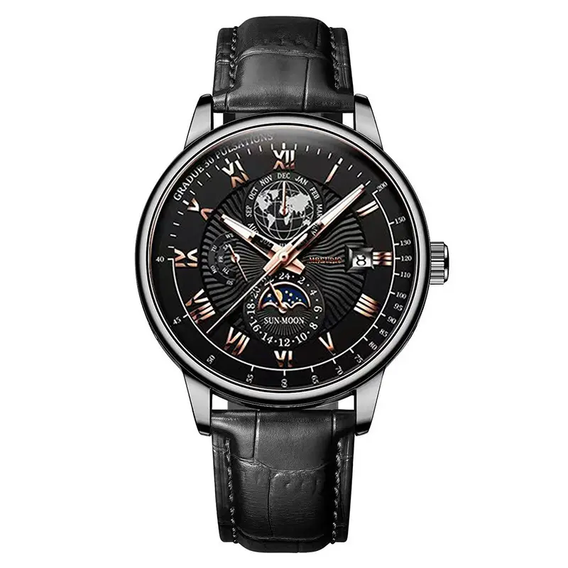 Black Face Rose Gold Needle Black Shell Black Belt