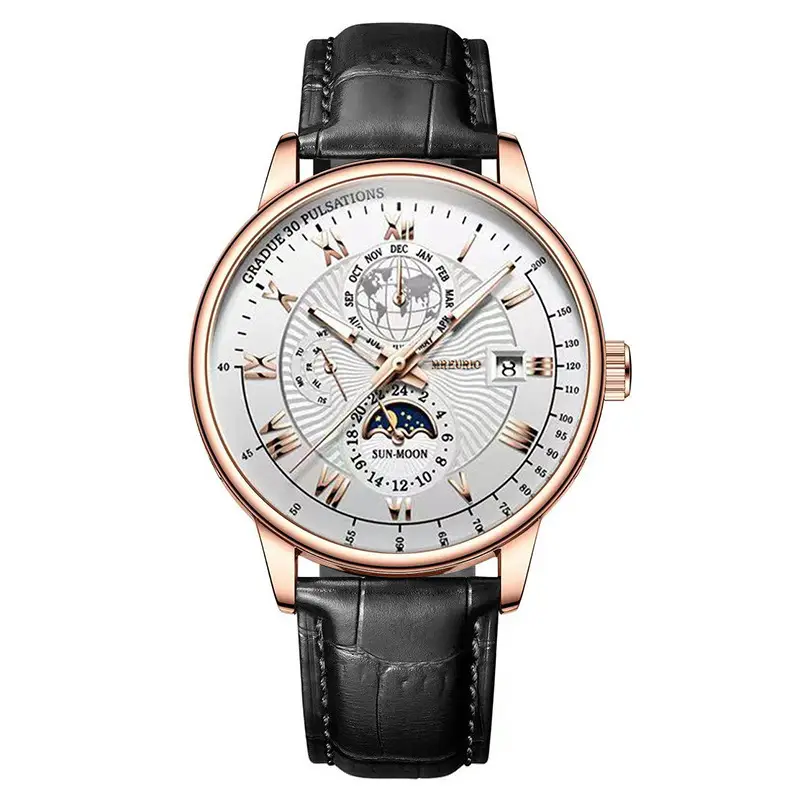 Foreign Trade New Product Fashion Hot Selling Three-Eye Calendar Starry Sky Moon Fashion Men's Watch Men's Watch Belt Wholesale - Image 7