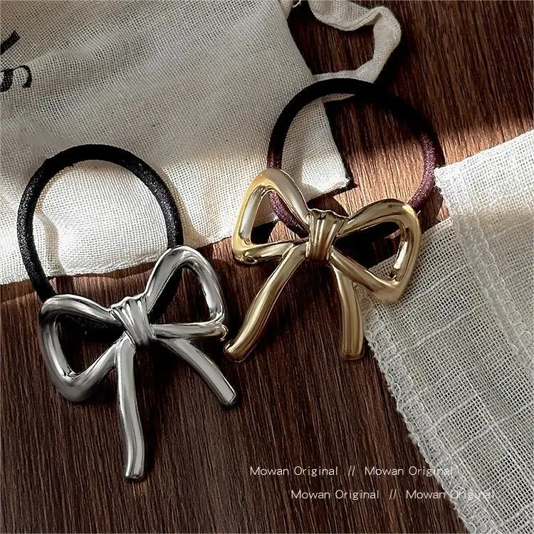French Bow Hair Rope Women's 2024 New Gold Silver - Image 4