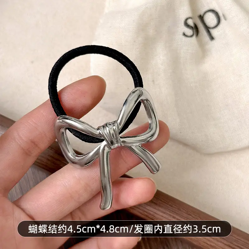 French Bow Hair Rope Women's 2024 New Gold Silver - Image 2