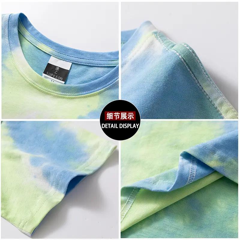 American Tie-Dyed Hip Hop T-Shirt Green Black Short Sleeve Cotton - Image 6