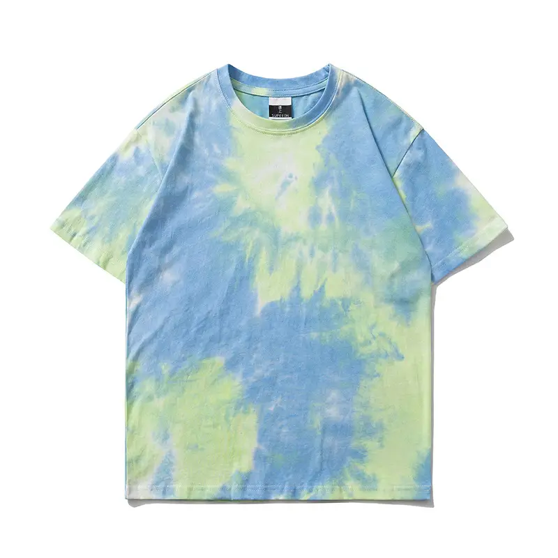 American Tie-Dyed Hip Hop T-Shirt Green Black Short Sleeve Cotton - Image 8