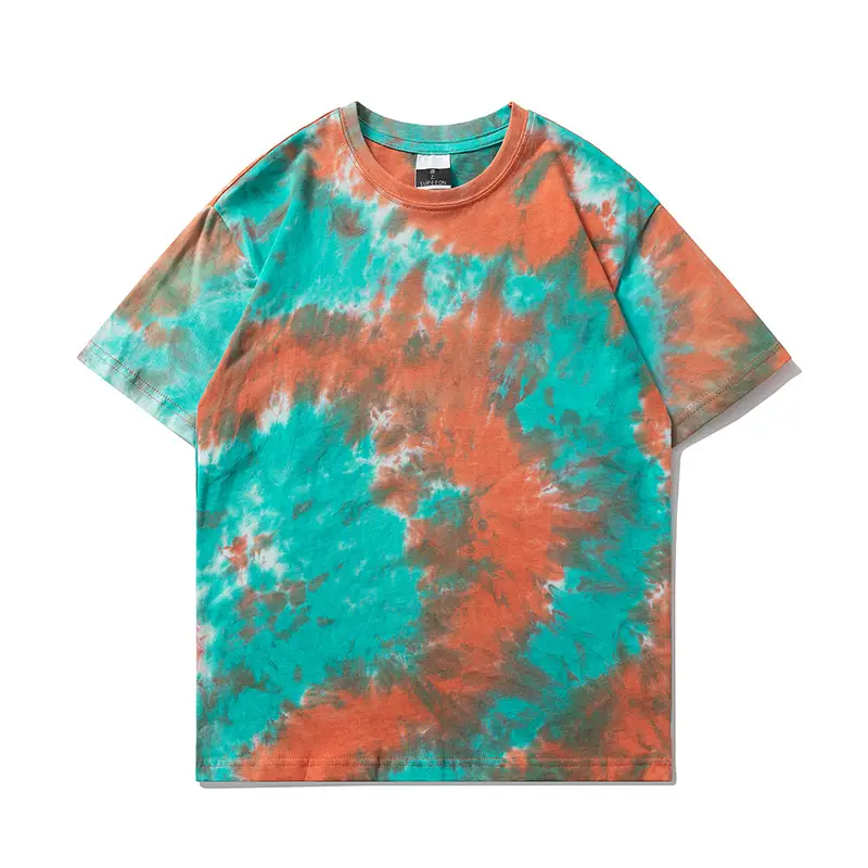 American Tie-Dyed Hip Hop T-Shirt Green Black Short Sleeve Cotton - Image 2