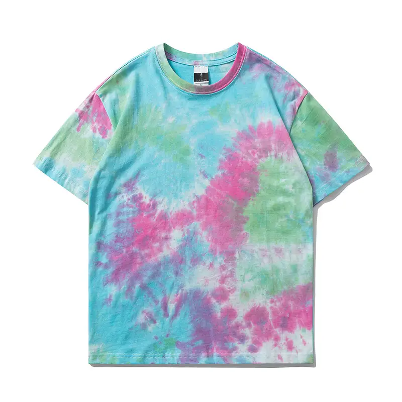 American Tie-Dyed Hip Hop T-Shirt Green Black Short Sleeve Cotton - Image 4