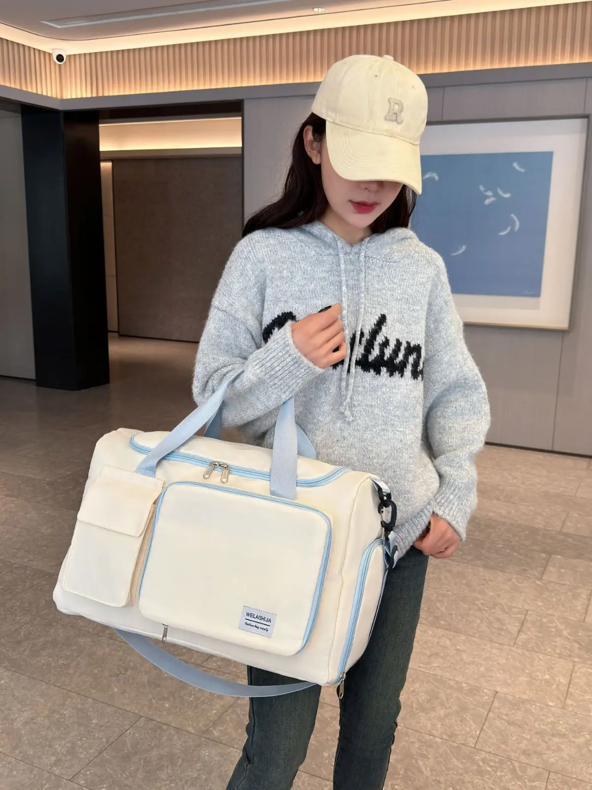 Contrast Color Foldable Fitness Bag for Travel