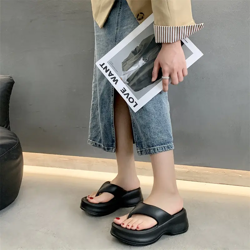 EVA Thick Bottom Elevated Feces-stepping Flip-flops Women's Outwearing Summer Soft Bottom Internet Celebrous INS All-match Beach Sandals and Slippers for Women - Image 9