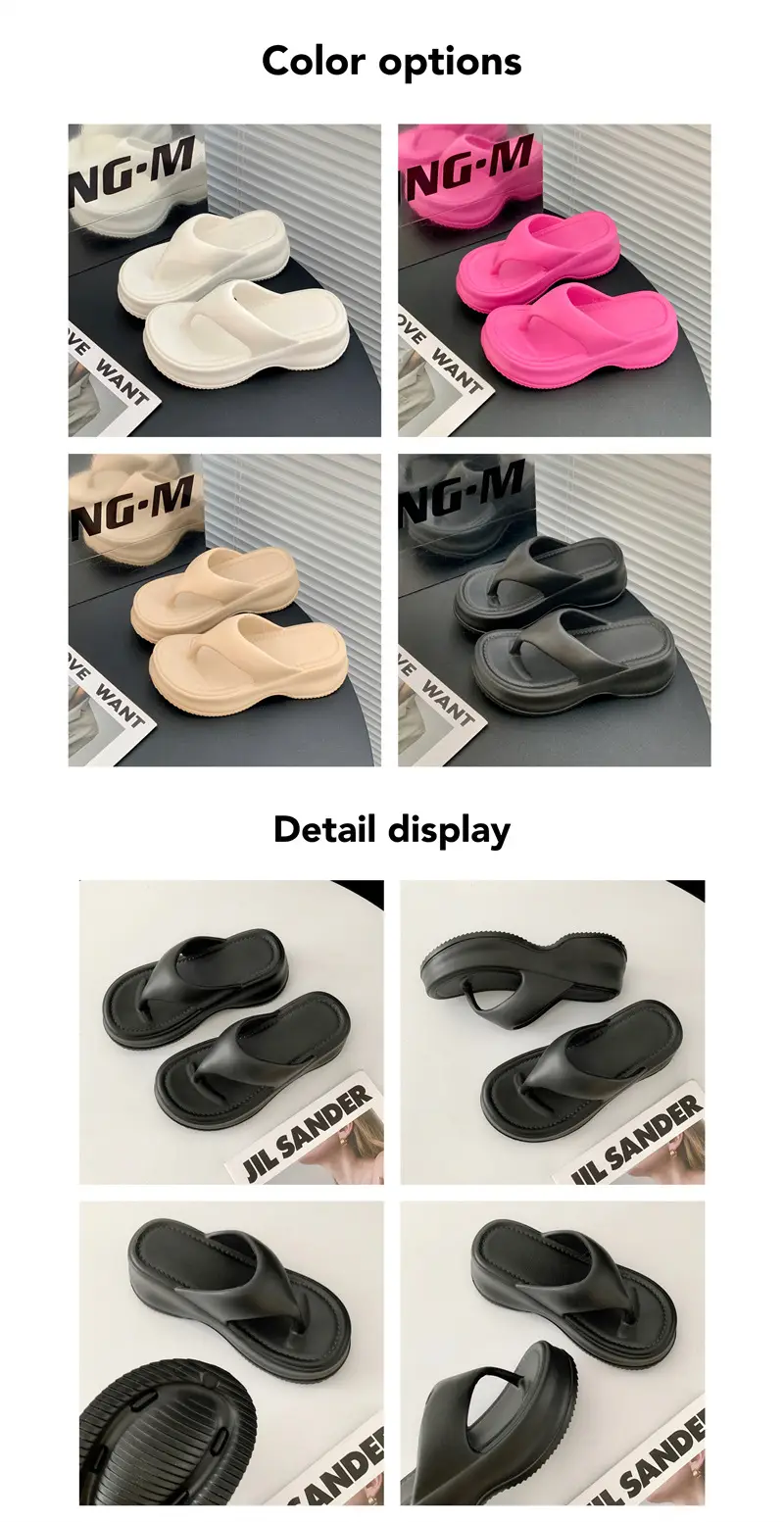 EVA Thick Bottom Elevated Feces-stepping Flip-flops Women's Outwearing Summer Soft Bottom Internet Celebrous INS All-match Beach Sandals and Slippers for Women — feature 2