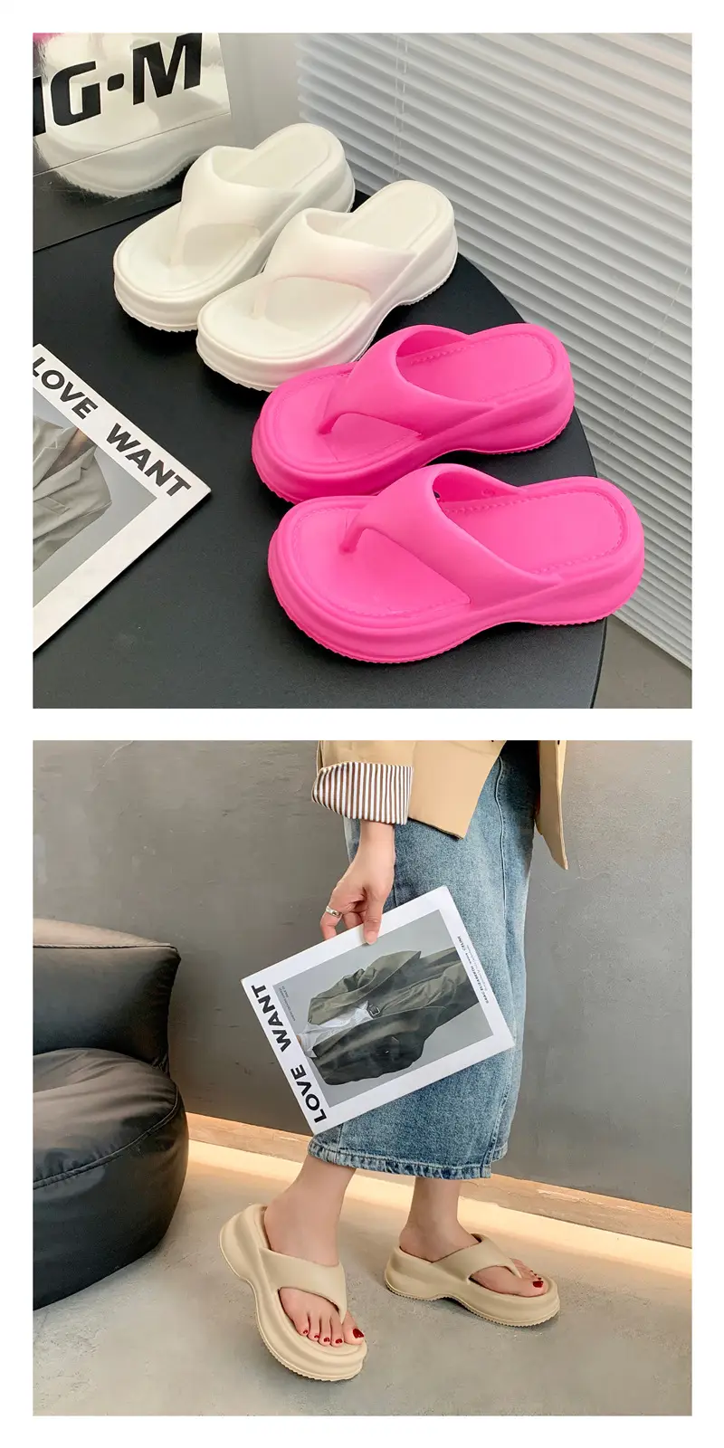 EVA Thick Bottom Elevated Feces-stepping Flip-flops Women's Outwearing Summer Soft Bottom Internet Celebrous INS All-match Beach Sandals and Slippers for Women — feature 3