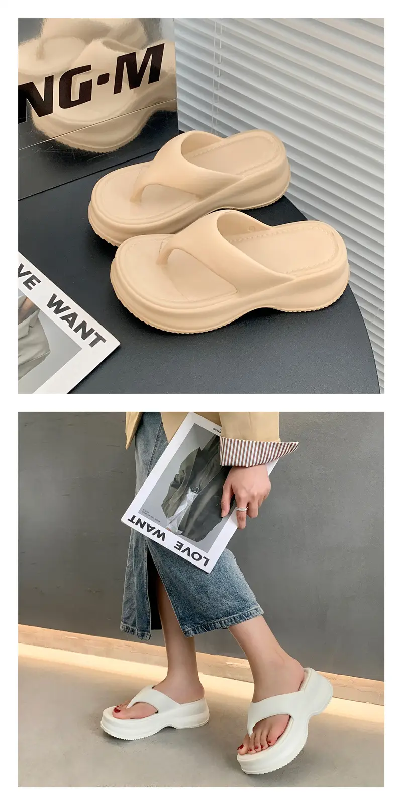 EVA Thick Bottom Elevated Feces-stepping Flip-flops Women's Outwearing Summer Soft Bottom Internet Celebrous INS All-match Beach Sandals and Slippers for Women — feature 9