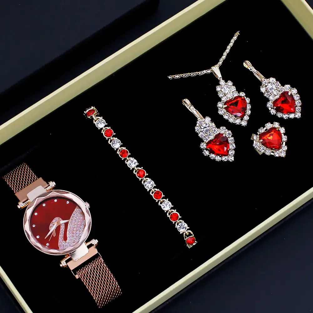 Women's Blue Crystal Watch Set 5PCS with Bracelet & Earrings — feature 2