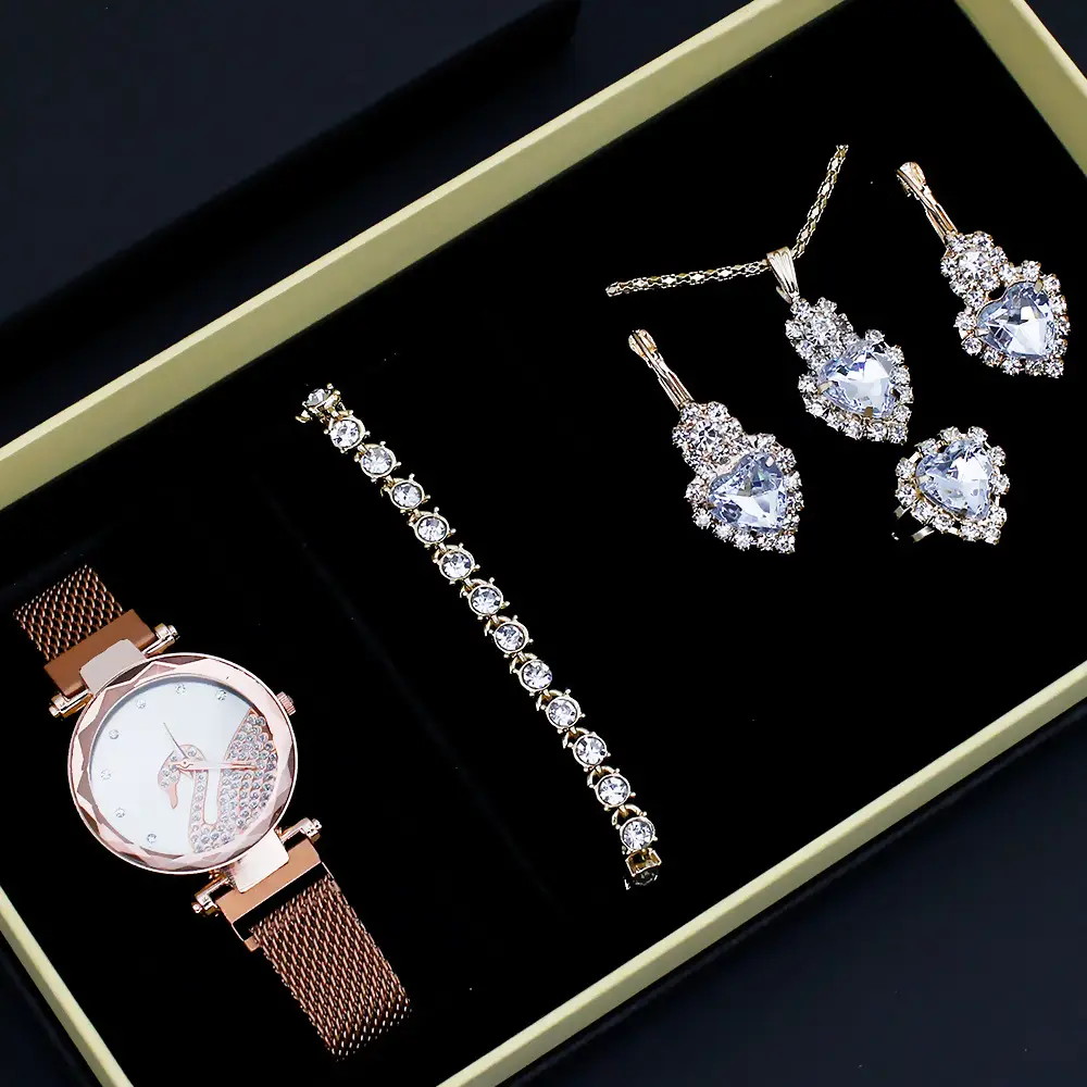 Women's Blue Crystal Watch Set 5PCS with Bracelet & Earrings — feature 3
