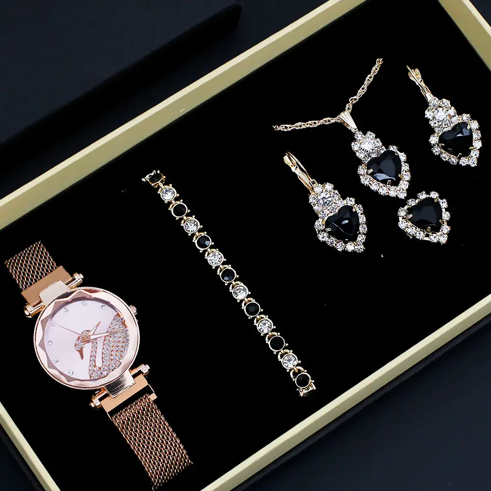 Women's Blue Crystal Watch Set 5PCS with Bracelet & Earrings — feature 4