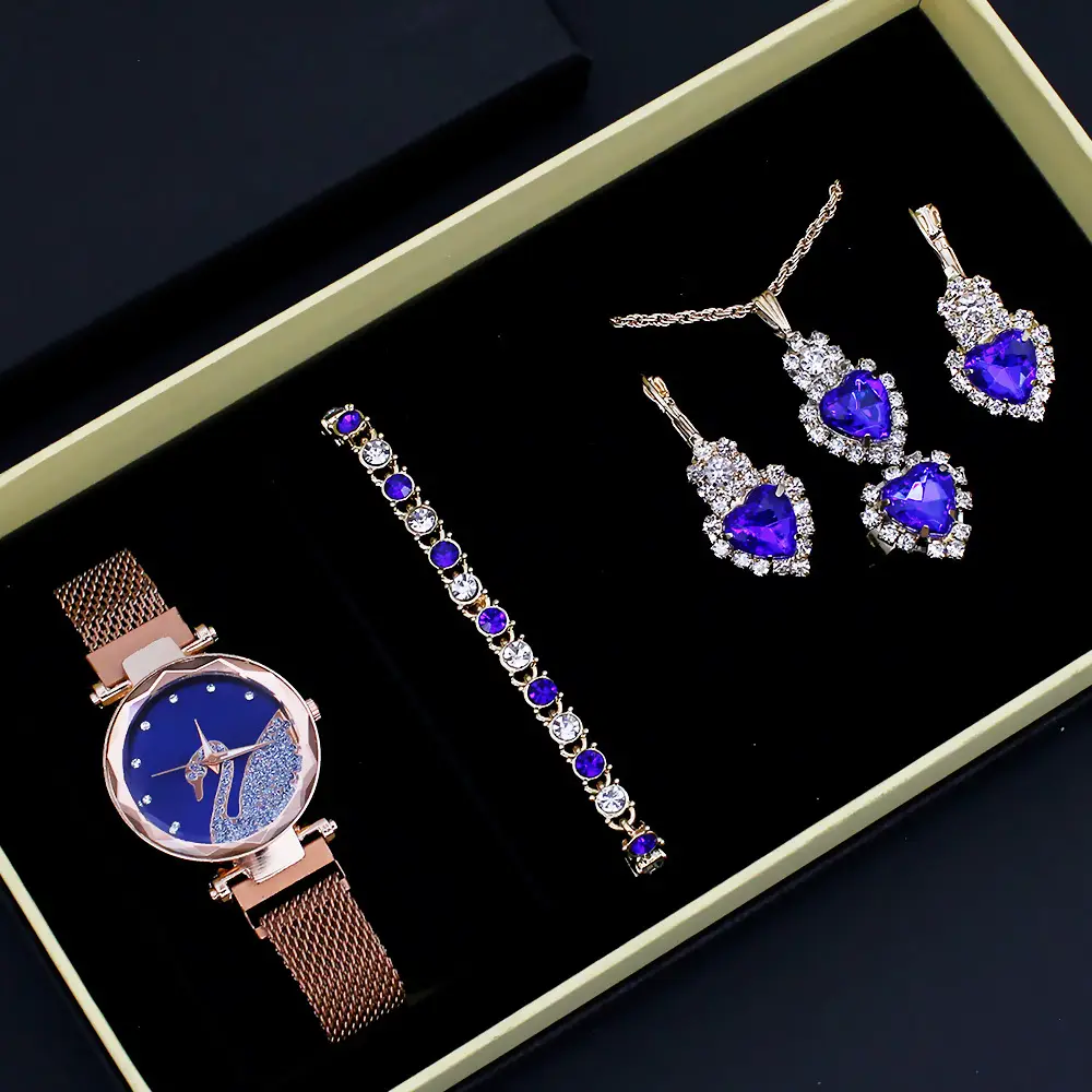 Women's Blue Crystal Watch Set 5PCS with Bracelet & Earrings — feature 6