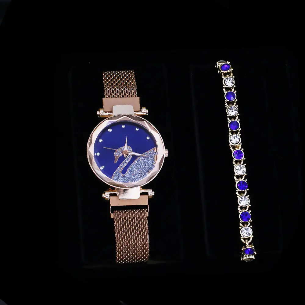 Women's Blue Crystal Watch Set 5PCS with Bracelet & Earrings — feature 9