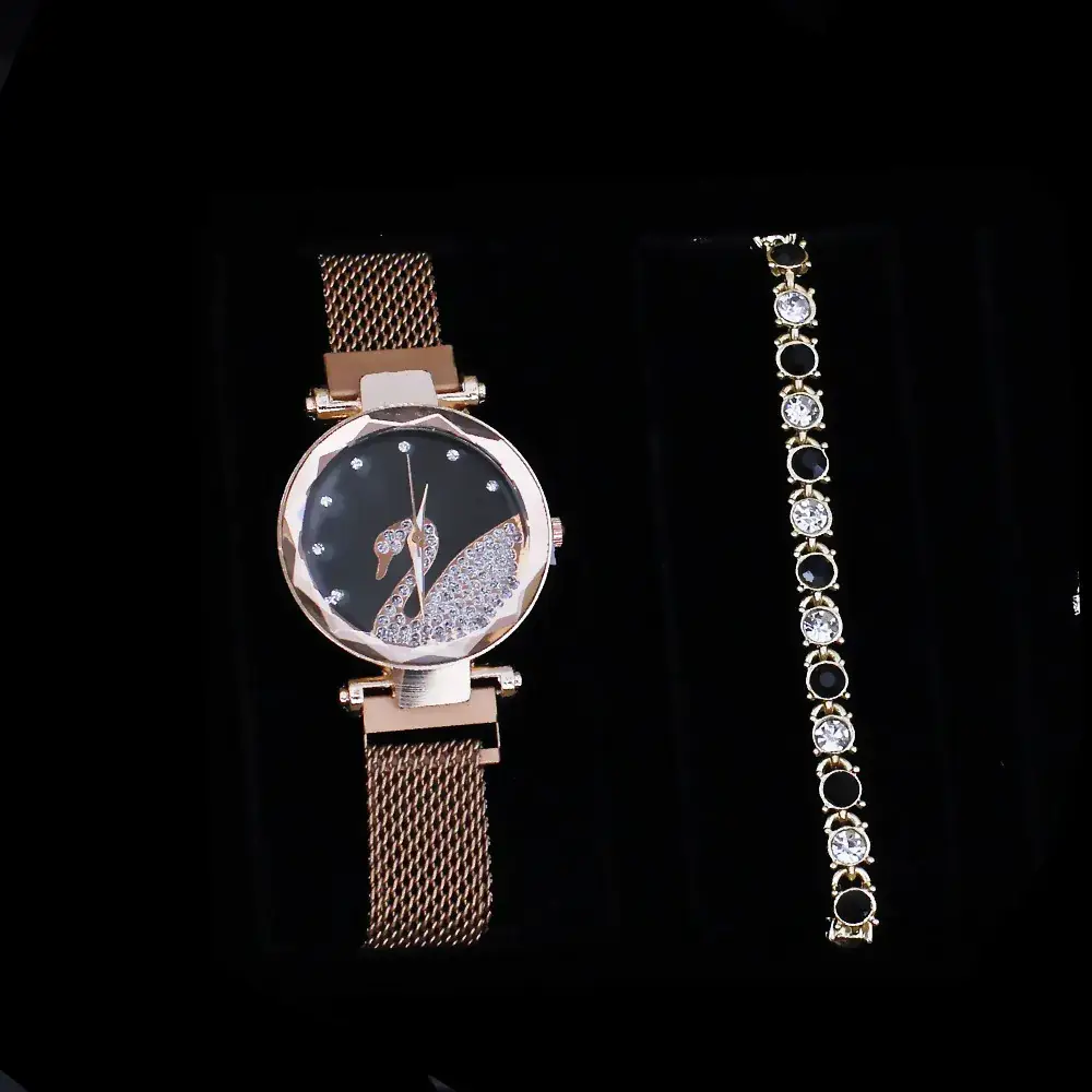 Women's Blue Crystal Watch Set 5PCS with Bracelet & Earrings - Image 12