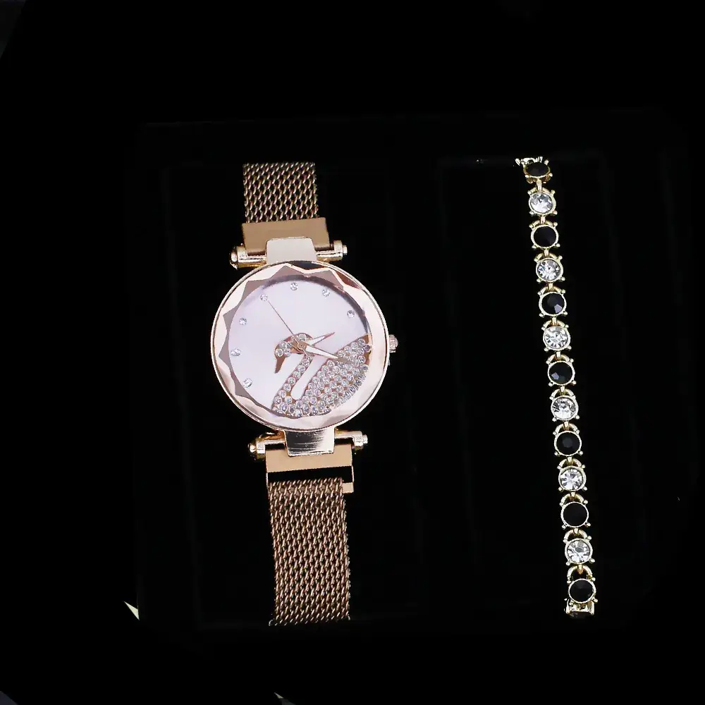 Women's Blue Crystal Watch Set 5PCS with Bracelet & Earrings - Image 15