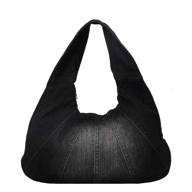 Women Denim Shoulder Bag Vintage Stitching Blue White - Image 9