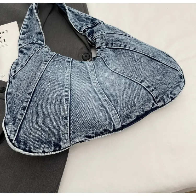 Women Denim Shoulder Bag Vintage Stitching Blue White — feature 101