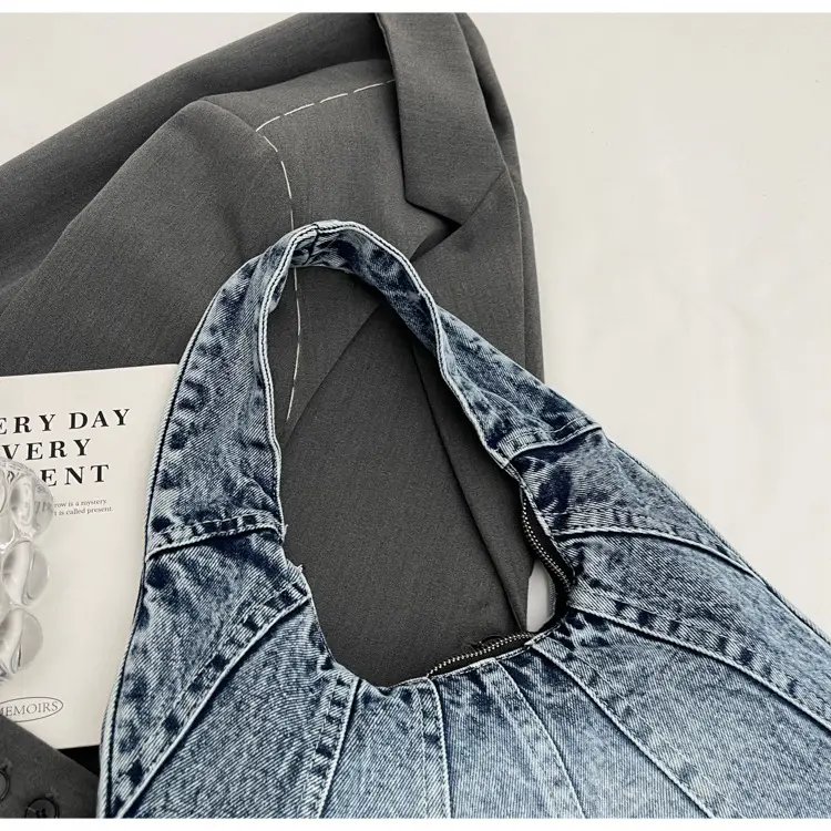 Women Denim Shoulder Bag Vintage Stitching Blue White — feature 103