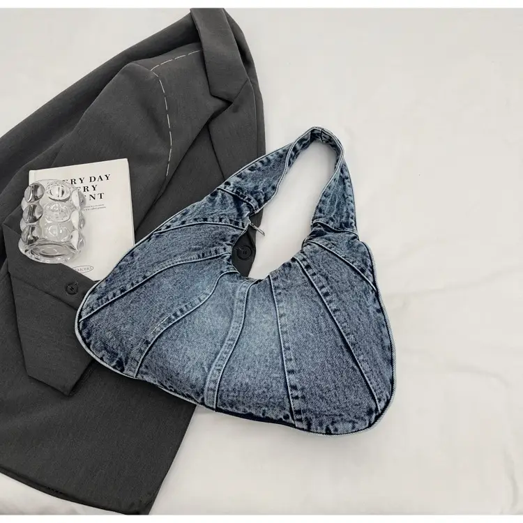 Women Denim Shoulder Bag Vintage Stitching Blue White — feature 104