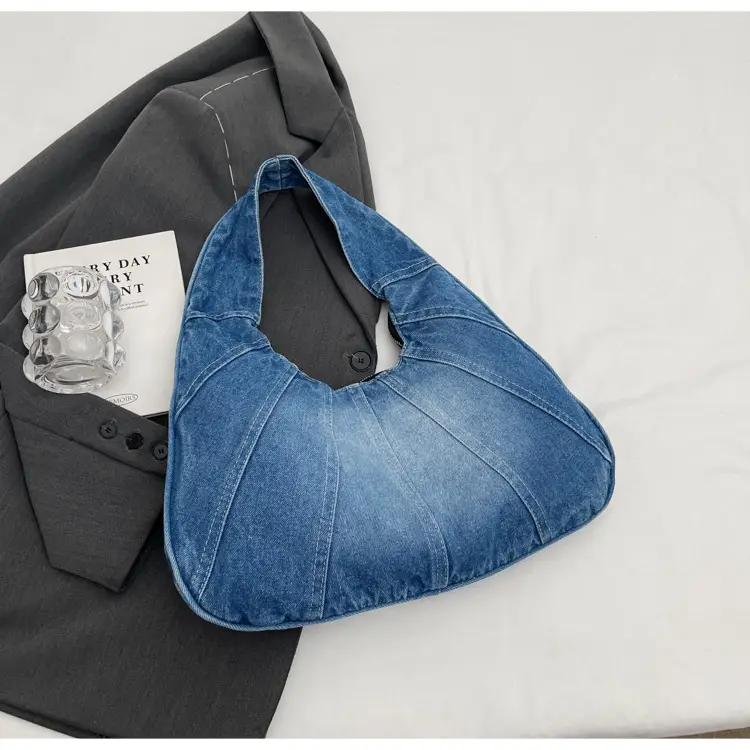 Women Denim Shoulder Bag Vintage Stitching Blue White — feature 108