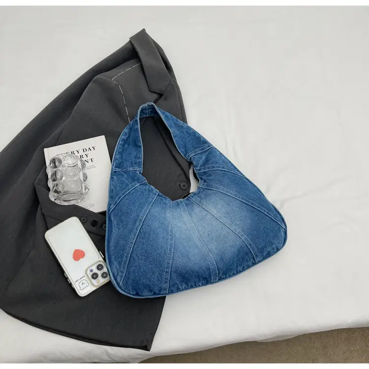 Women Denim Shoulder Bag Vintage Stitching Blue White — feature 109