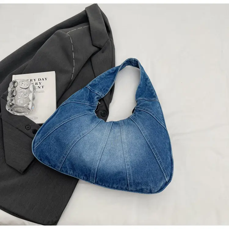 Women Denim Shoulder Bag Vintage Stitching Blue White — feature 110
