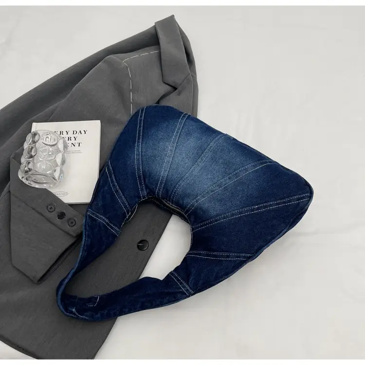 Women Denim Shoulder Bag Vintage Stitching Blue White — feature 111