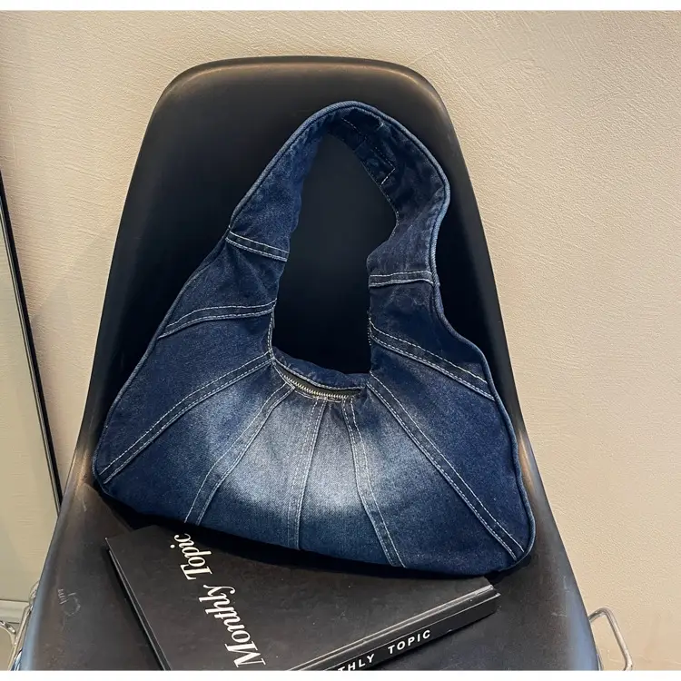 Women Denim Shoulder Bag Vintage Stitching Blue White — feature 20