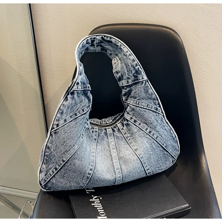 Women Denim Shoulder Bag Vintage Stitching Blue White — feature 22