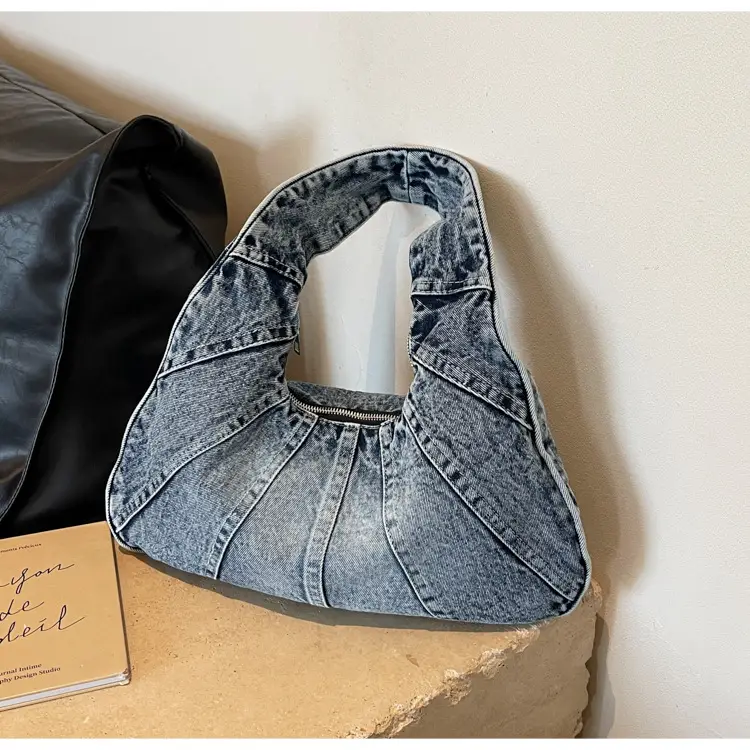 Women Denim Shoulder Bag Vintage Stitching Blue White — feature 24