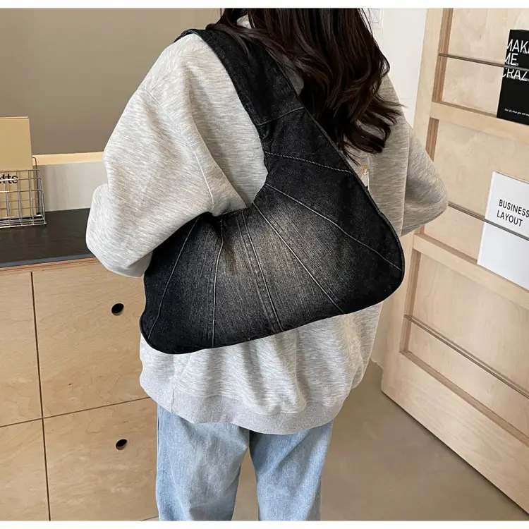 Women Denim Shoulder Bag Vintage Stitching Blue White — feature 30