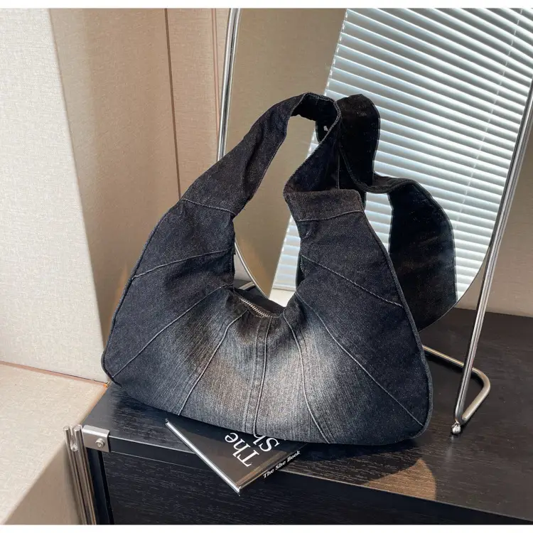 Women Denim Shoulder Bag Vintage Stitching Blue White — feature 54