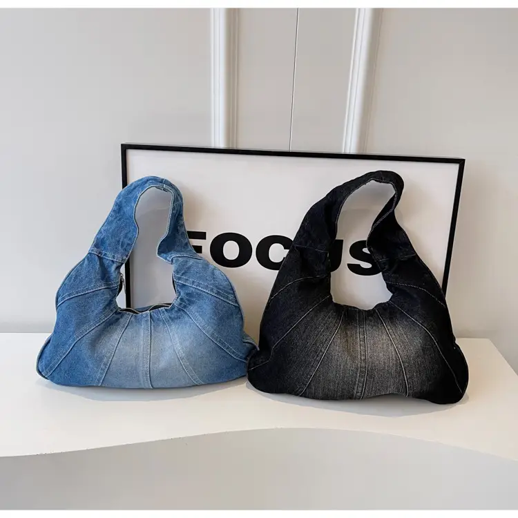 Women Denim Shoulder Bag Vintage Stitching Blue White — feature 88