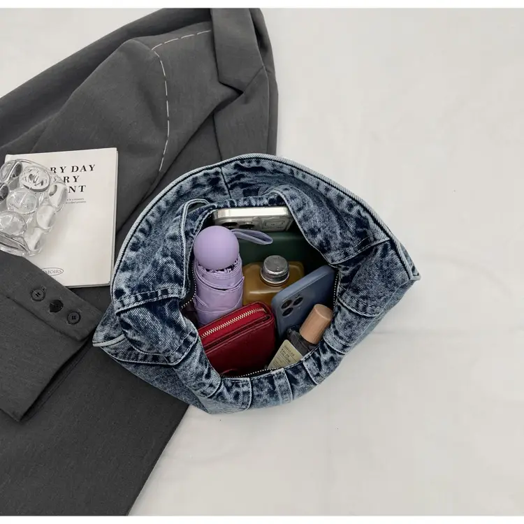 Women Denim Shoulder Bag Vintage Stitching Blue White — feature 93