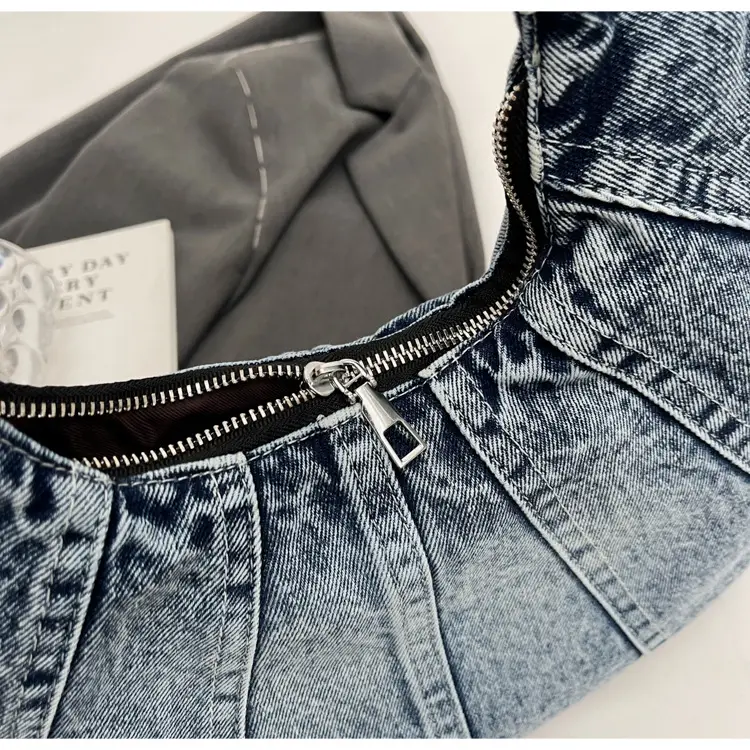 Women Denim Shoulder Bag Vintage Stitching Blue White — feature 96