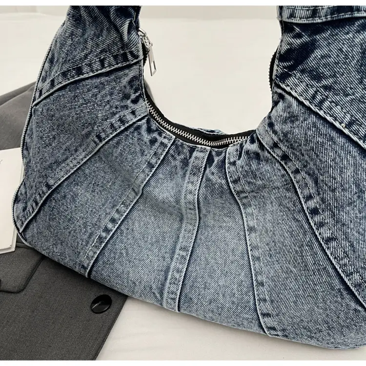 Women Denim Shoulder Bag Vintage Stitching Blue White — feature 97