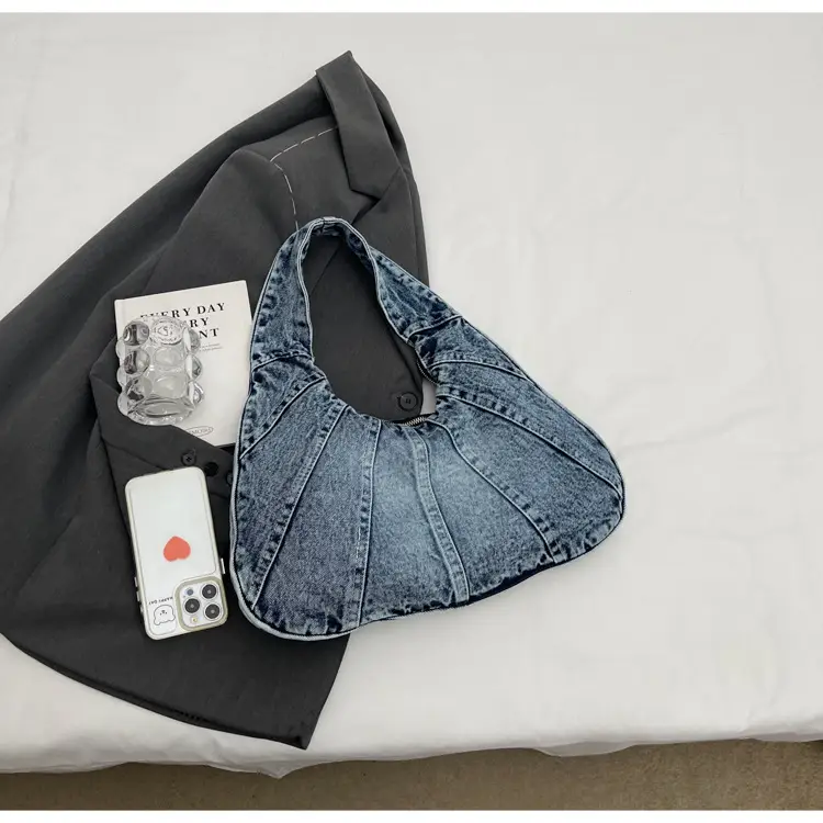 Women Denim Shoulder Bag Vintage Stitching Blue White — feature 99