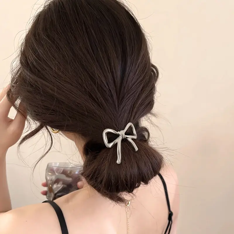 Silver Bow Hair Rope Hair Ring New Style High Elastic Rubber Band - Image 4