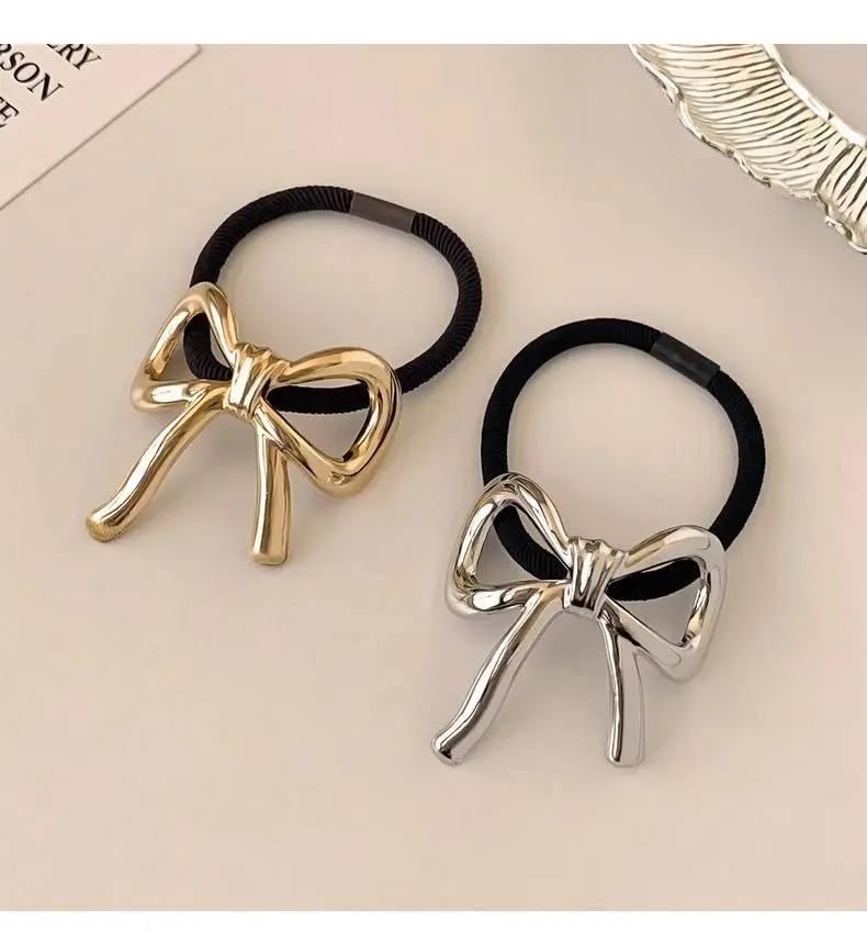 Silver Bow Hair Rope Hair Ring New Style High Elastic Rubber Band — feature 3