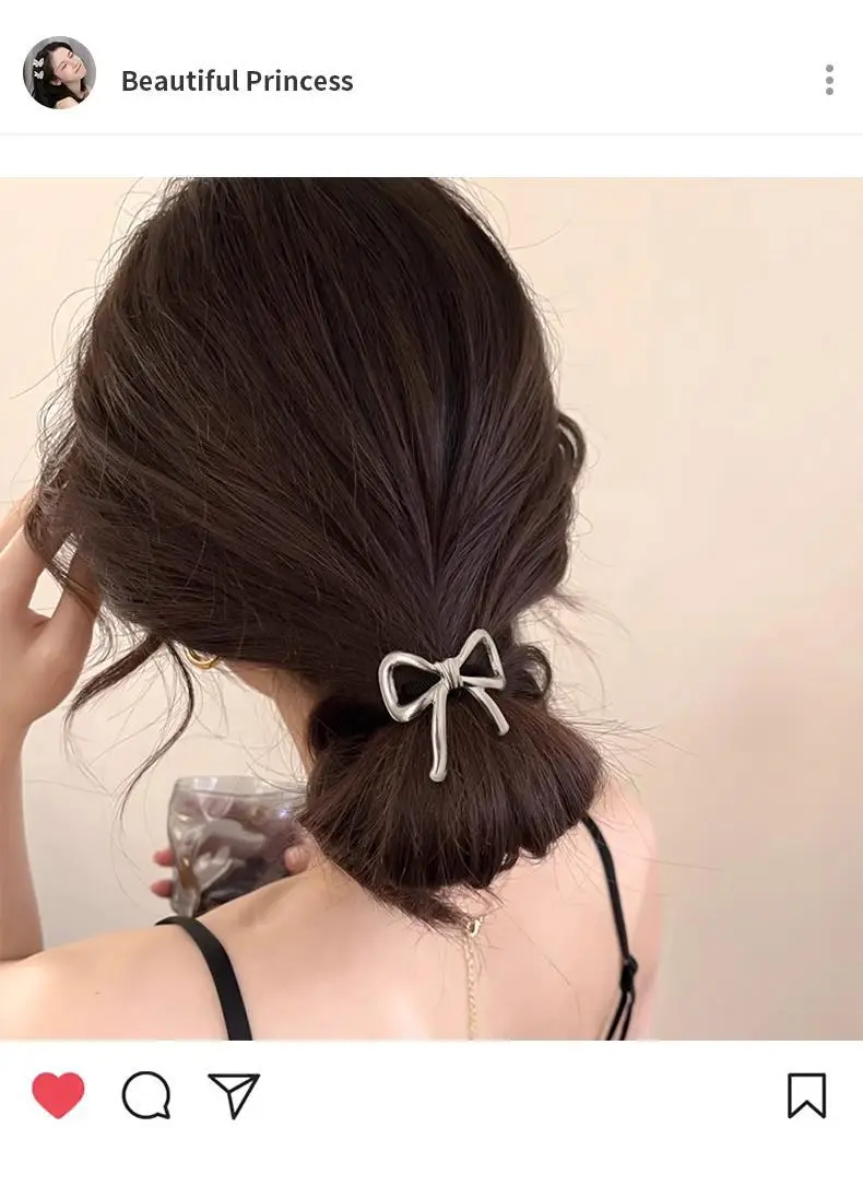 Silver Bow Hair Rope Hair Ring New Style High Elastic Rubber Band — feature 4