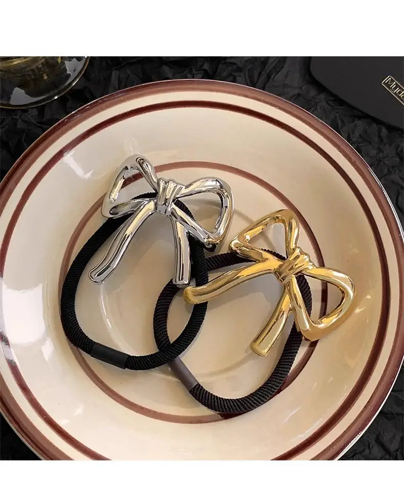 Silver Bow Hair Rope Hair Ring New Style High Elastic Rubber Band — feature 6