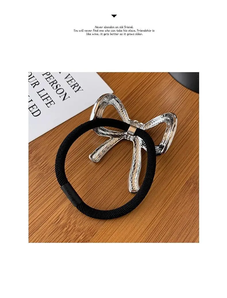 Silver Bow Hair Rope Hair Ring New Style High Elastic Rubber Band — feature 7