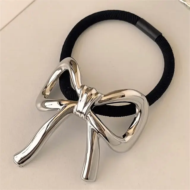 Silver Bow Hair Rope Hair Ring New Style High Elastic Rubber Band - Image 2