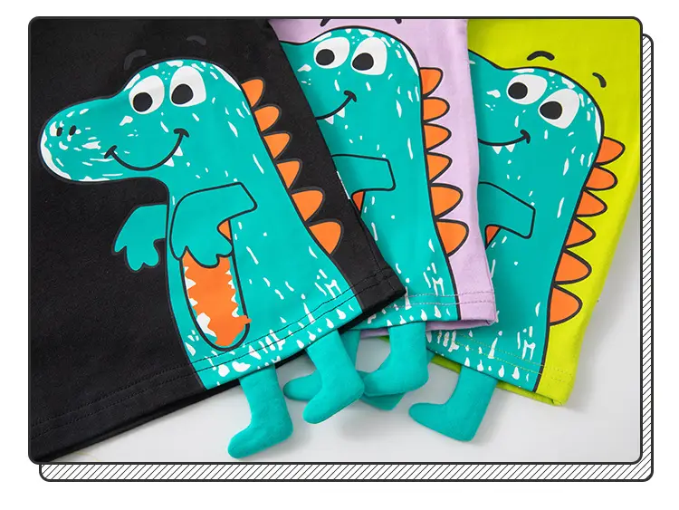 Children's Cotton Dinosaur T-Shirt Purple Short Sleeve — feature 8