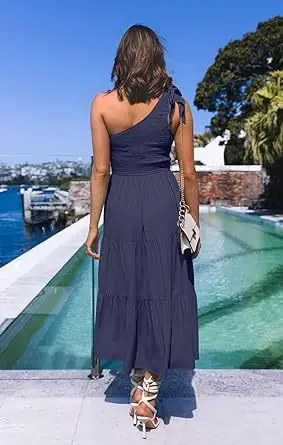 2024 Women's Navy Blue Pleated Summer Dress — feature 45